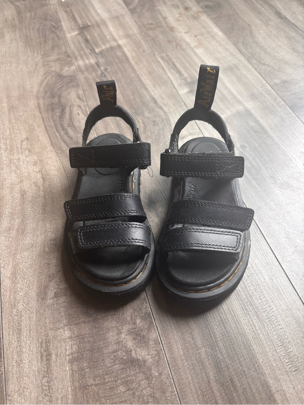 Dr. Martens Kids Black Leather Hook-and-Loop Sandals